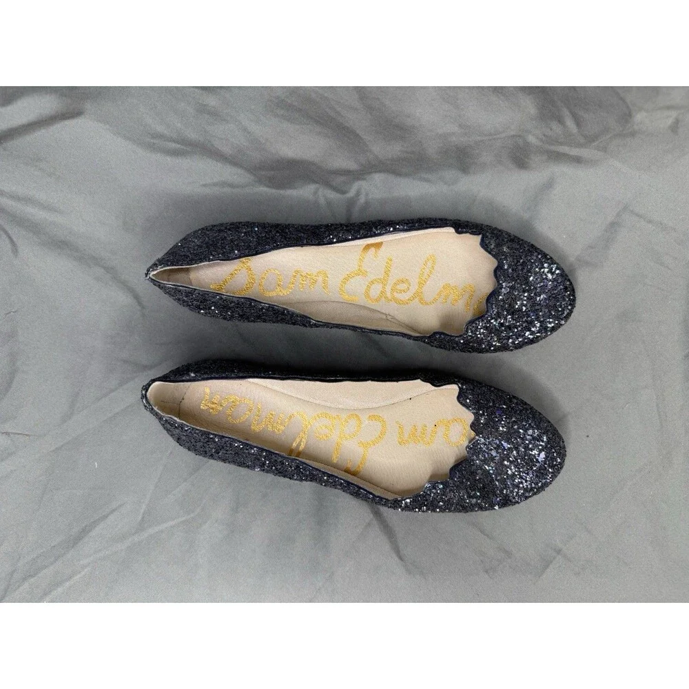 Sam Edelman Alaine Black Glitter Flats Shoe Ballet Sparkle Classy Preppy Size 7 - Picture 3 of 6